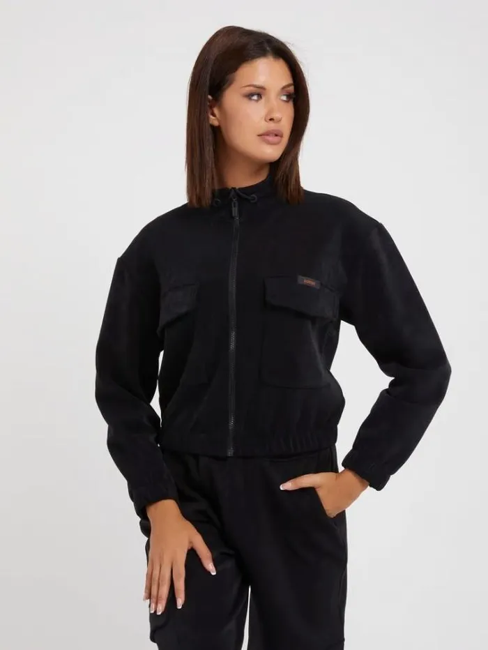 Women Faux Suede Crop Sweatshirt Black Guess Knitwear And Sweatshirts