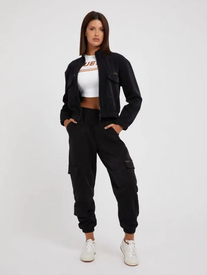 Women Faux Suede Crop Sweatshirt Black Guess Knitwear And Sweatshirts