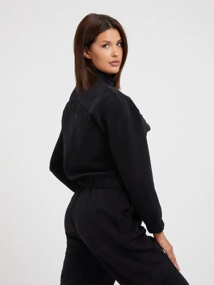 Women Faux Suede Crop Sweatshirt Black Guess Knitwear And Sweatshirts