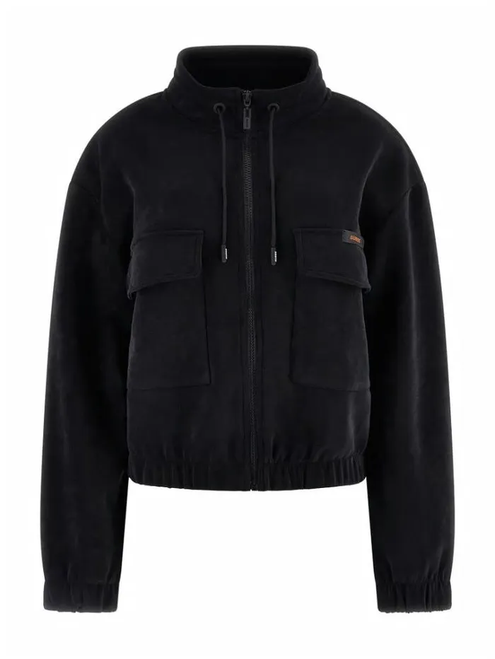 Women Faux Suede Crop Sweatshirt Black Guess Knitwear And Sweatshirts