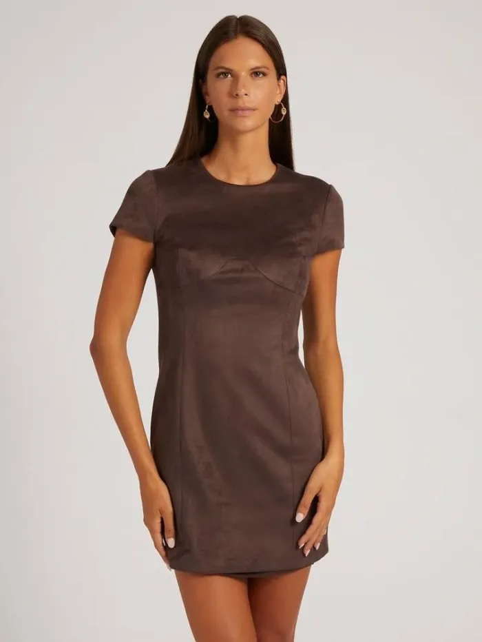 Women Faux Suede Dress Brown Guess Dresses And Jumpsuits