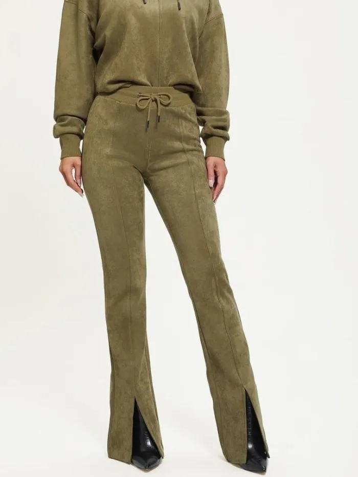 Women Faux Suede Flare Pants Green Guess Trousers