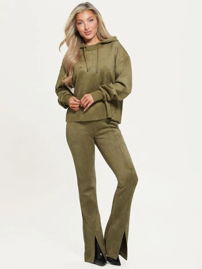 Women Faux Suede Flare Pants Green Guess Trousers