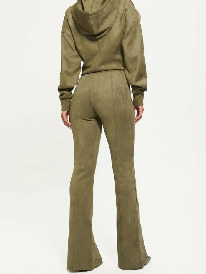Women Faux Suede Flare Pants Green Guess Trousers