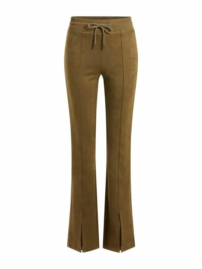 Women Faux Suede Flare Pants Green Guess Trousers