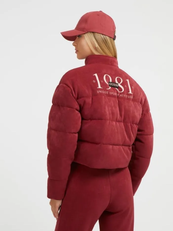 Women Faux Suede Puffer Red Guess Coats And Jackets