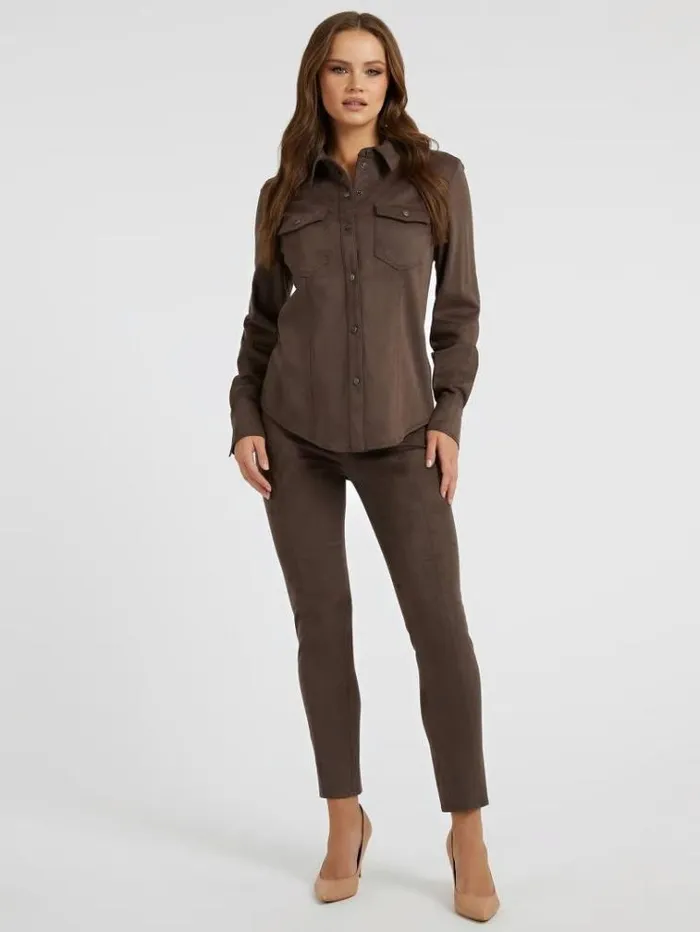 Women Faux Suede Shirt Brown Guess Tops And Shirts
