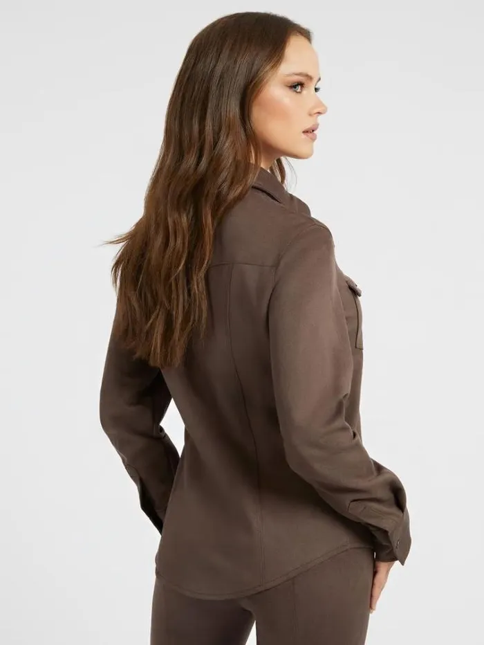 Women Faux Suede Shirt Brown Guess Tops And Shirts