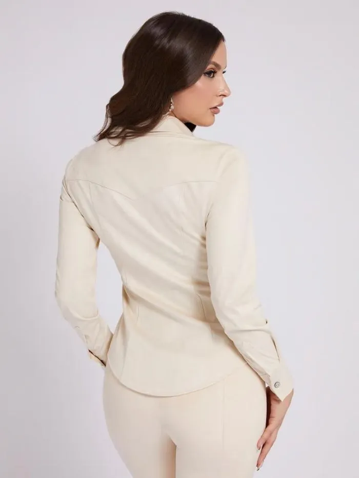 Women Faux Suede Shirt Cream Guess Tops And Shirts