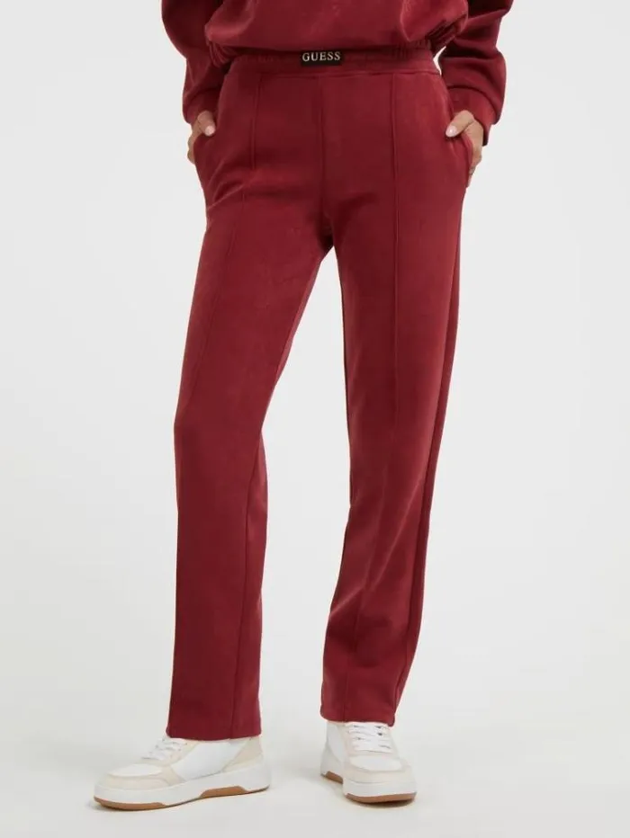 Women Faux Suede Straight Leg Pants Red Guess Activewear