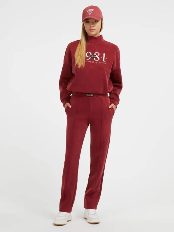 Women Faux Suede Straight Leg Pants Red Guess Activewear