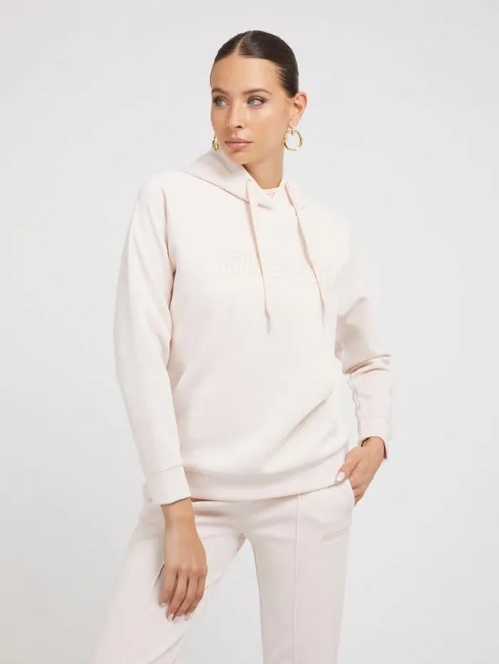 Women Faux Suede Sweatshirt Light Grey Guess Activewear