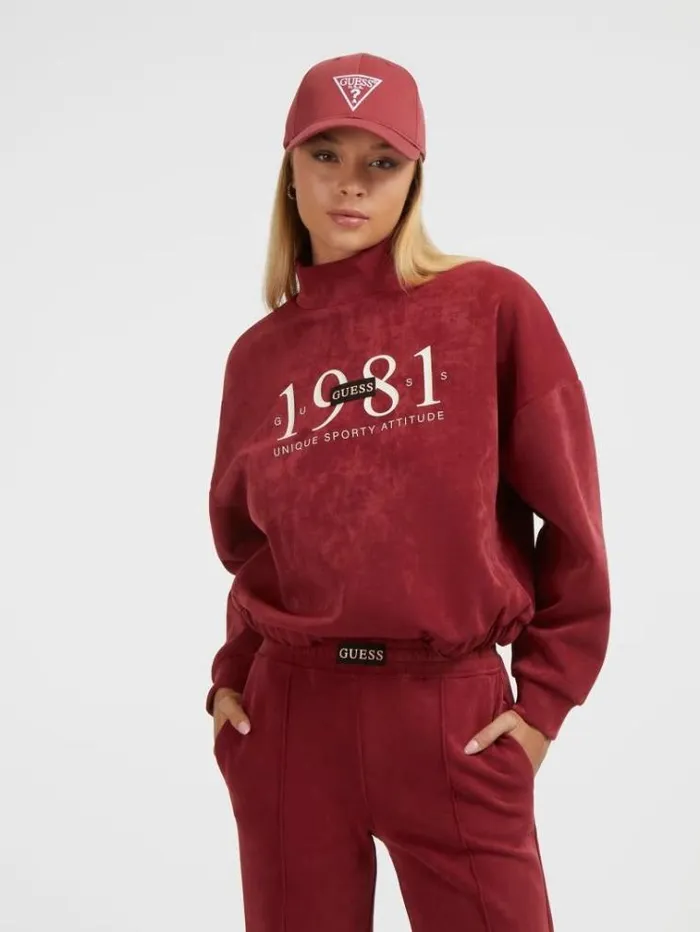 Women Faux Suede Sweatshirt Red Guess Knitwear And Sweatshirts