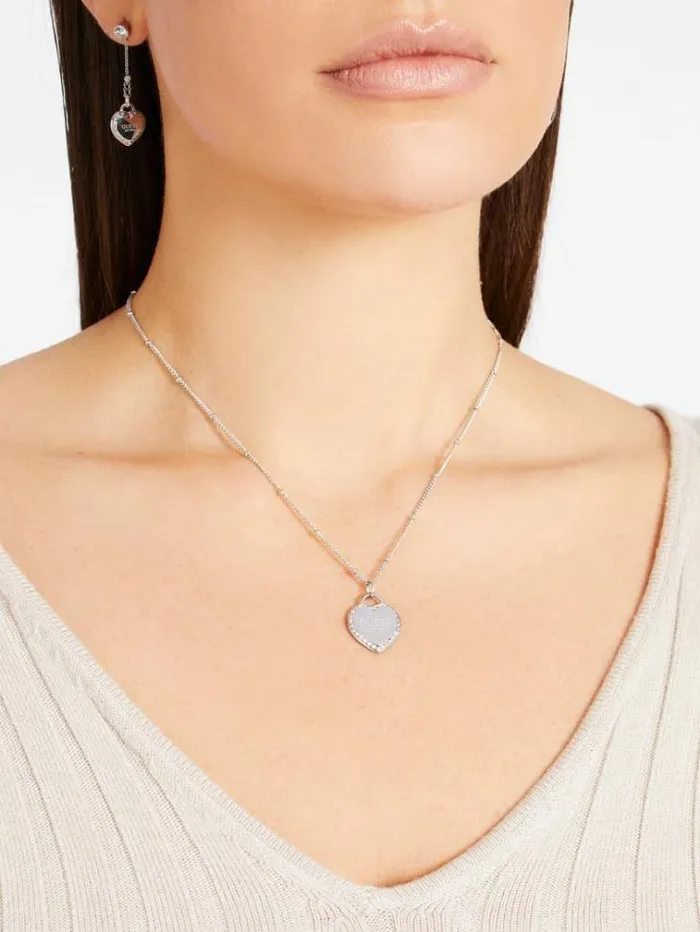 Women fine Heart Necklace Silver Guess Jewellery