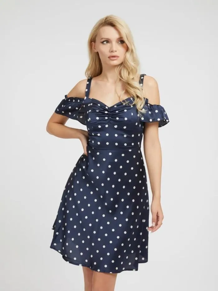 Women Fit And Flare Midi Dress Blue Multi Guess Dresses And Jumpsuits