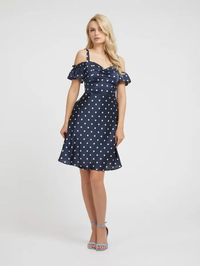 Women Fit And Flare Midi Dress Blue Multi Guess Dresses And Jumpsuits