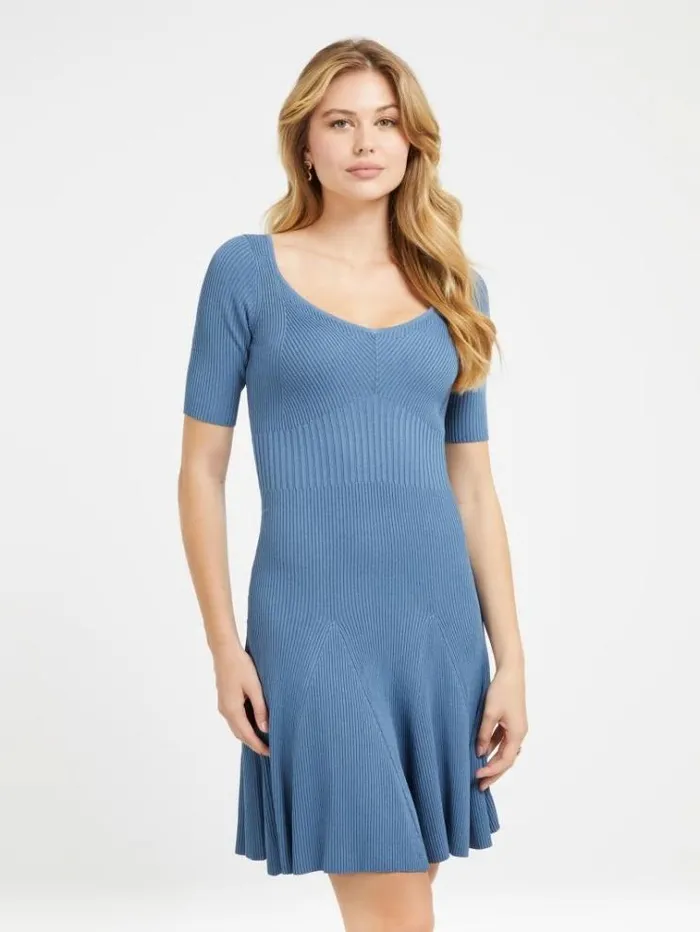 Women Fit And Flare Sweater Dress Light Blue Guess Dresses And Jumpsuits