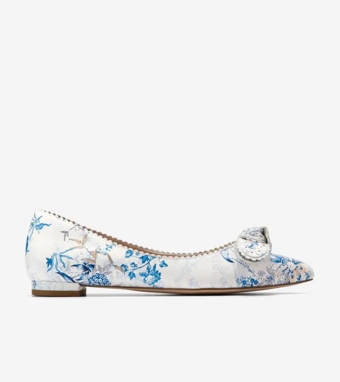 Women Flats and SlipOns Cole Haan Bellport Bow Skimmer Flats Peacock Blue Print Women Flats and SlipOns Cole Haan Bellport Bow Skimmer Flats Peacock Blue Print
