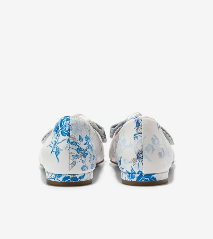Women Flats and SlipOns Cole Haan Bellport Bow Skimmer Flats Peacock Blue Print
