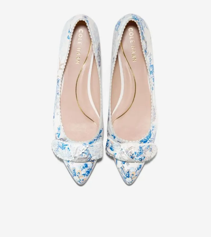 Women Flats and SlipOns Cole Haan Bellport Bow Skimmer Flats Peacock Blue Print