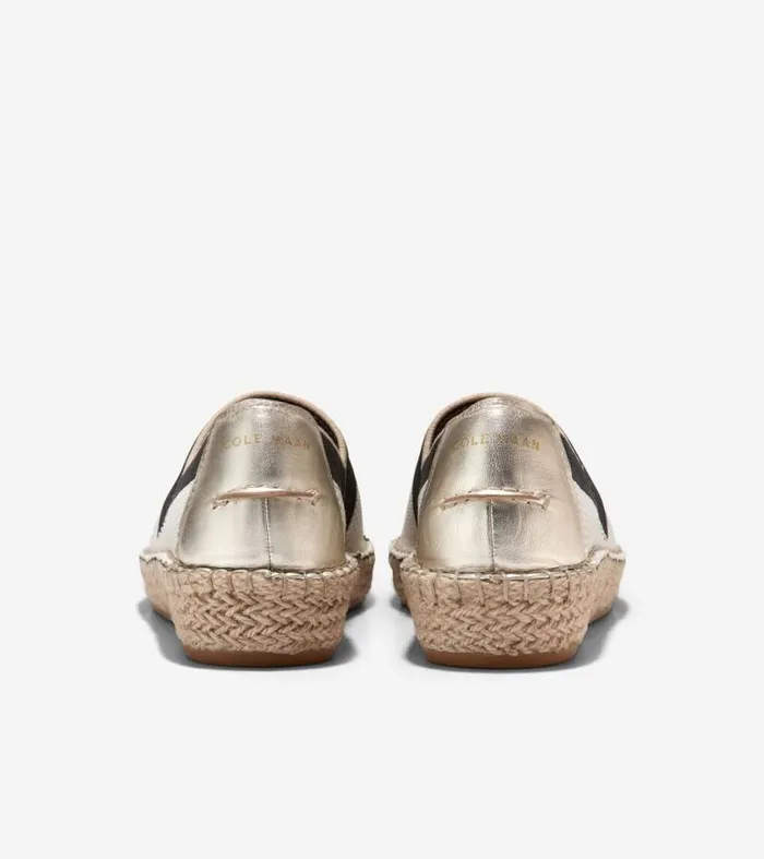 Women Flats and SlipOns Cole Haan Cloudfeel Espadrille II SlipOn Loafers Ivory Stitchlitetradesoft Gold