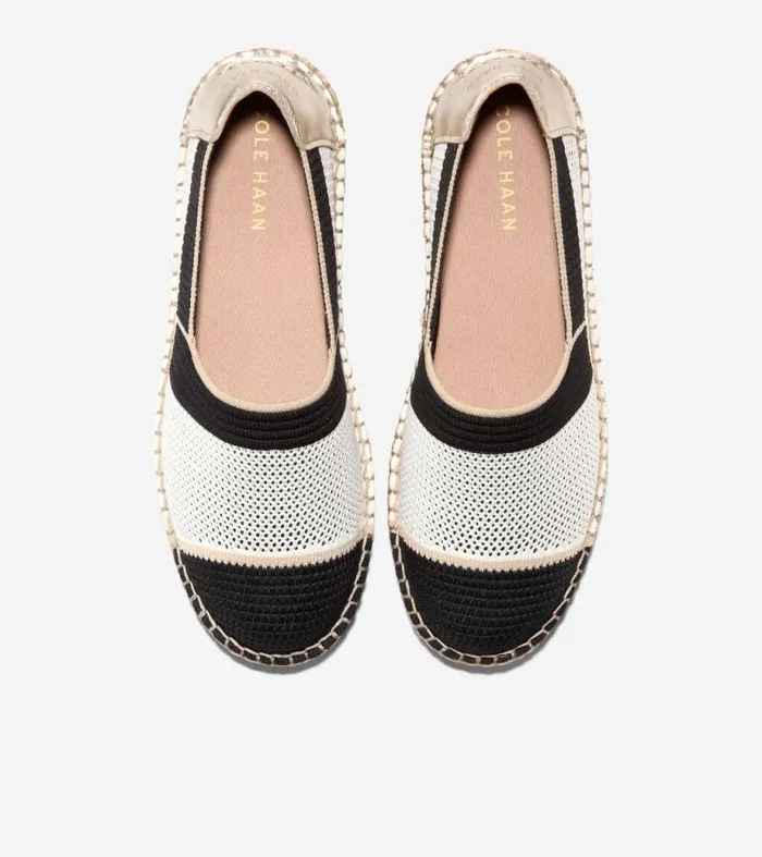 Women Flats and SlipOns Cole Haan Cloudfeel Espadrille II SlipOn Loafers Ivory Stitchlitetradesoft Gold