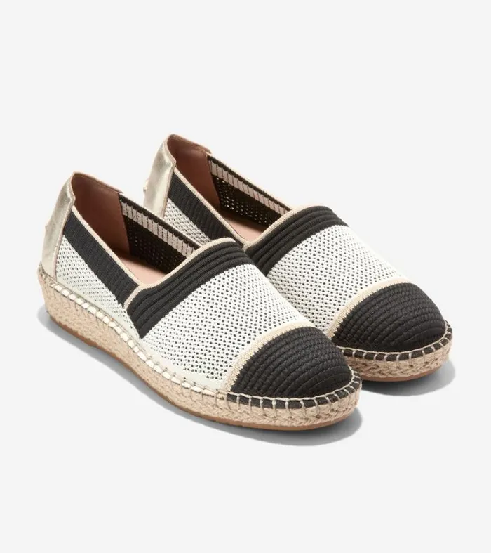 Women Flats and SlipOns Cole Haan Cloudfeel Espadrille II SlipOn Loafers Ivory Stitchlitetradesoft Gold