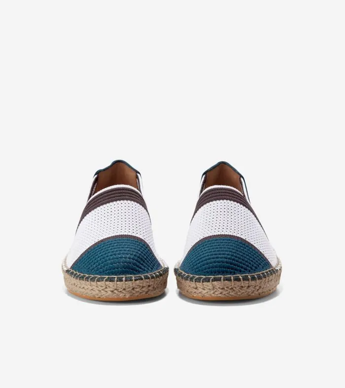 Women Flats and SlipOns Cole Haan Cloudfeel Espadrille II SlipOn Loafers Whiteblue Wing Tealchocolate Stitchlitetrade