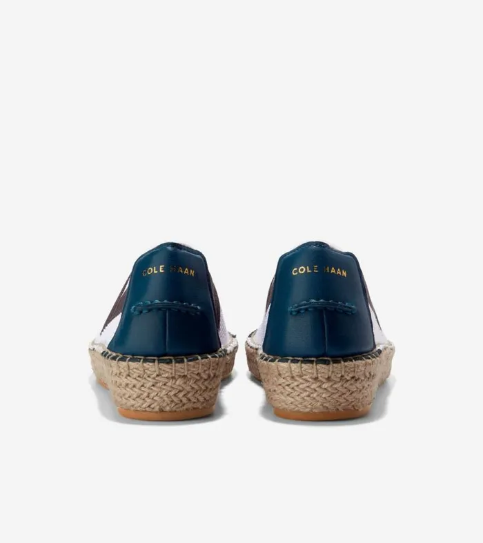 Women Flats and SlipOns Cole Haan Cloudfeel Espadrille II SlipOn Loafers Whiteblue Wing Tealchocolate Stitchlitetrade