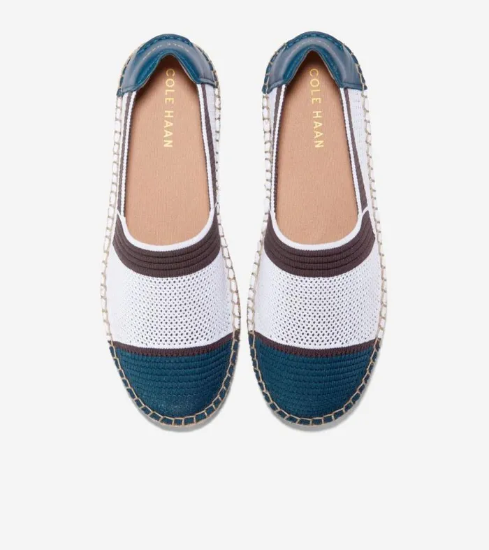 Women Flats and SlipOns Cole Haan Cloudfeel Espadrille II SlipOn Loafers Whiteblue Wing Tealchocolate Stitchlitetrade