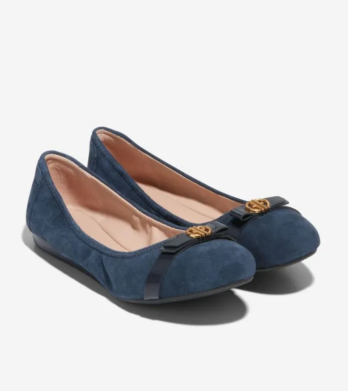 Women Flats and SlipOns Cole Haan Tova Bow Ballet Flats Navy Blazer