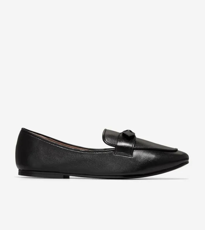Women Flats and SlipOns Cole Haan York Bow Loafers Black Leather