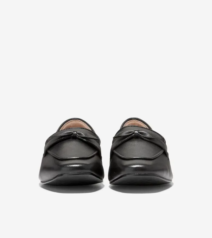Women Flats and SlipOns Cole Haan York Bow Loafers Black Leather