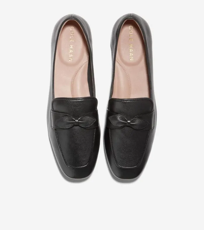 Women Flats and SlipOns Cole Haan York Bow Loafers Black Leather