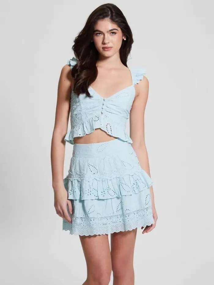 Women Floral Embroidery Top Light Blue Guess Tops And Shirts