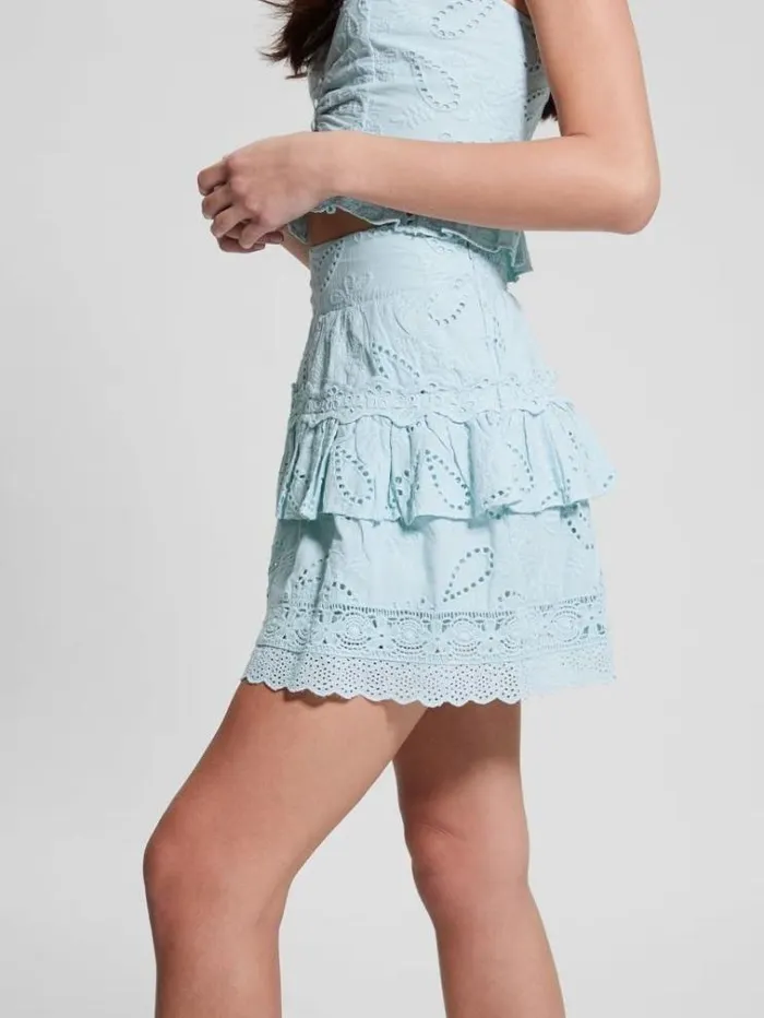 Women Floral Embroidery Top Light Blue Guess Tops And Shirts