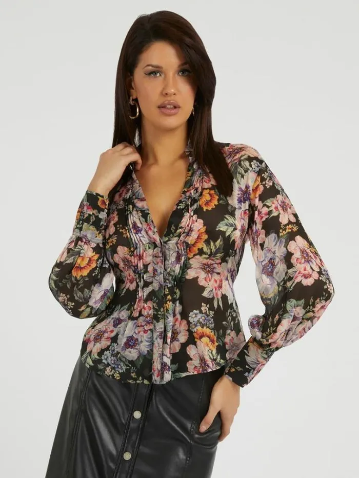 Women Floral Print Blouse Floral Black Guess Tops And Shirts