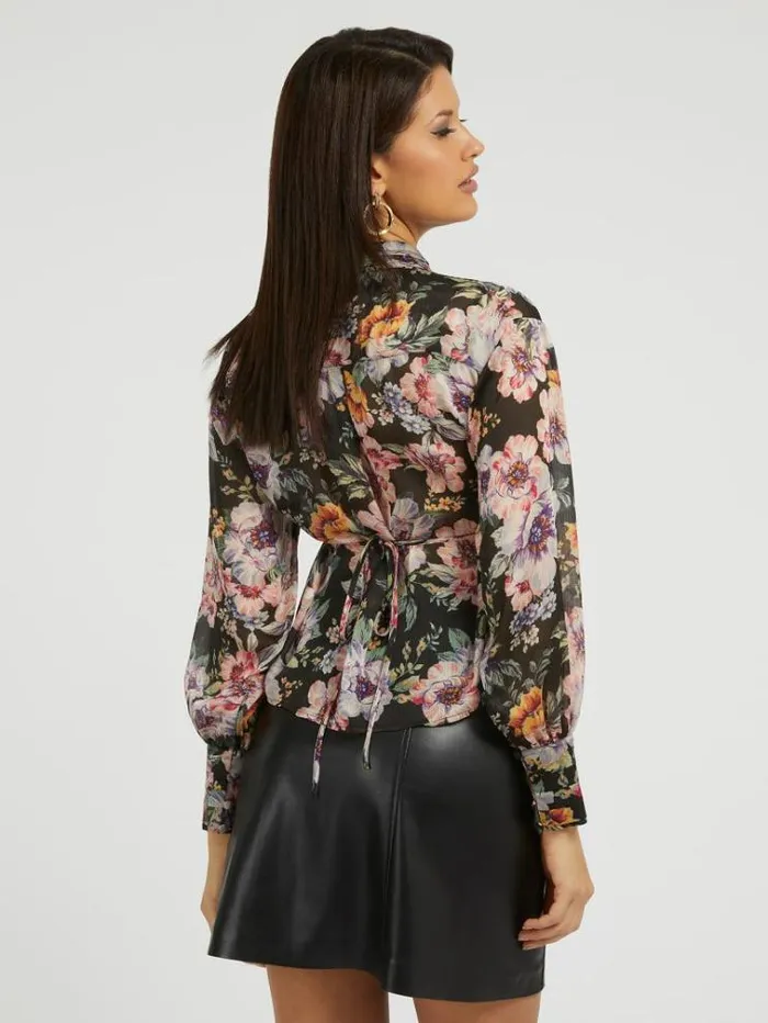 Women Floral Print Blouse Floral Black Guess Tops And Shirts