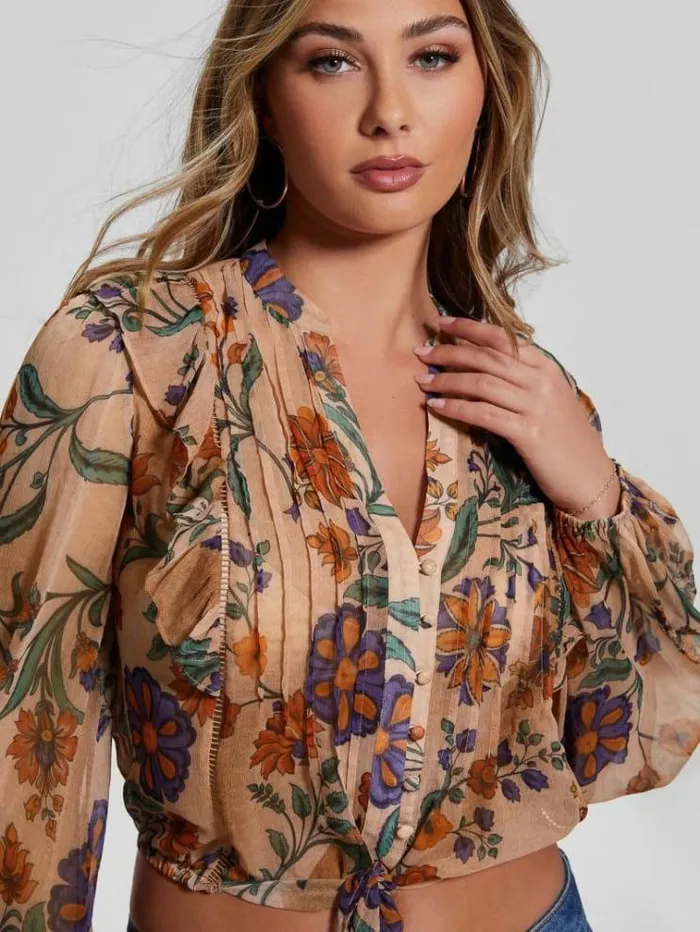 Women Floral Print Blouse Floral Pink Guess Tops And Shirts