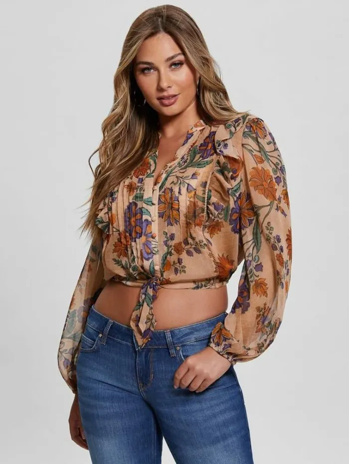 Women Floral Print Blouse Floral Pink Guess Tops And Shirts