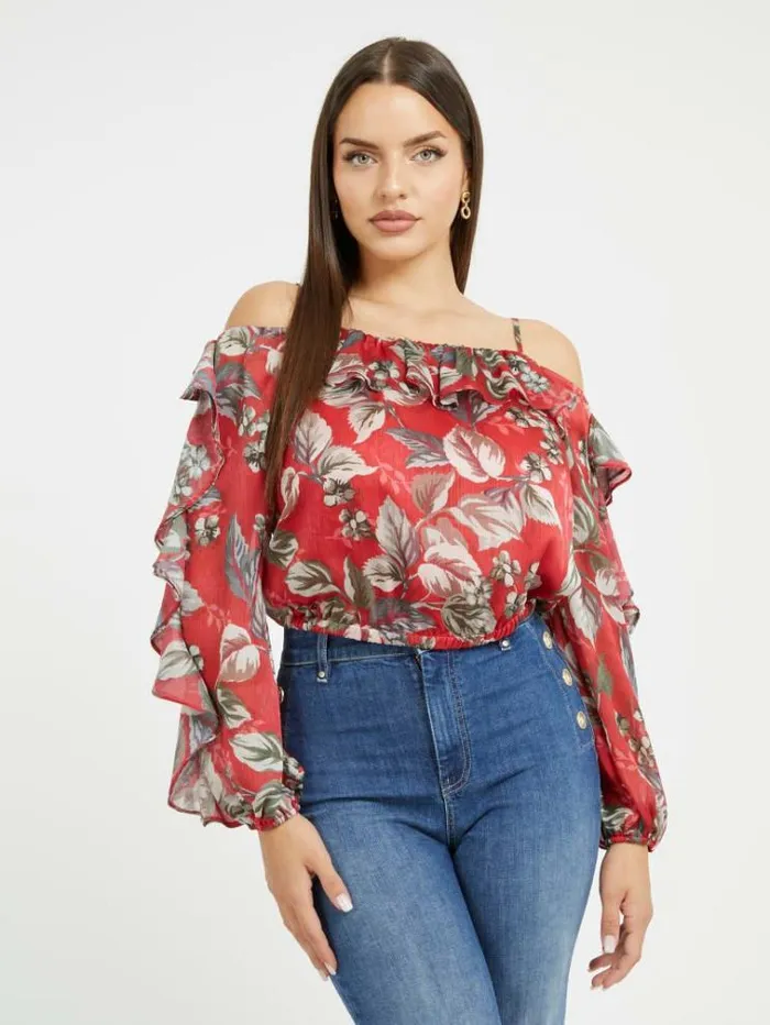 Women Floral Print Blouse Floral Red Guess Tops And Shirts