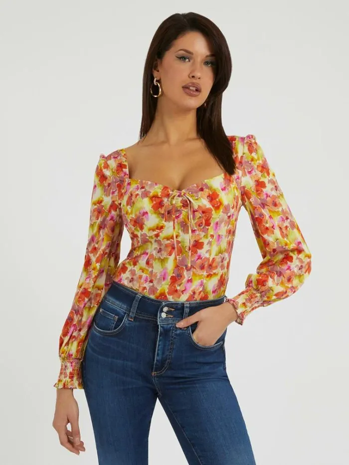 Women Floral Print Blouse Multicolor Pattern Guess Tops And Shirts