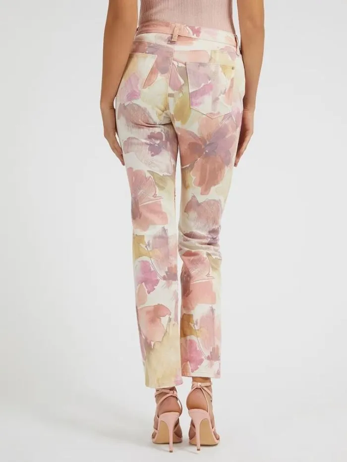 Women Floral Print Denim Pant Multi Pink Guess Straight
