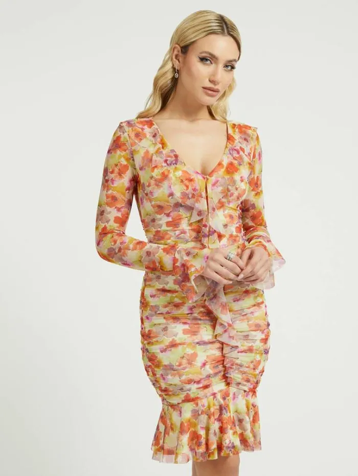 Women Floral Print Dress Floral Orange Guess Dresses And Jumpsuits