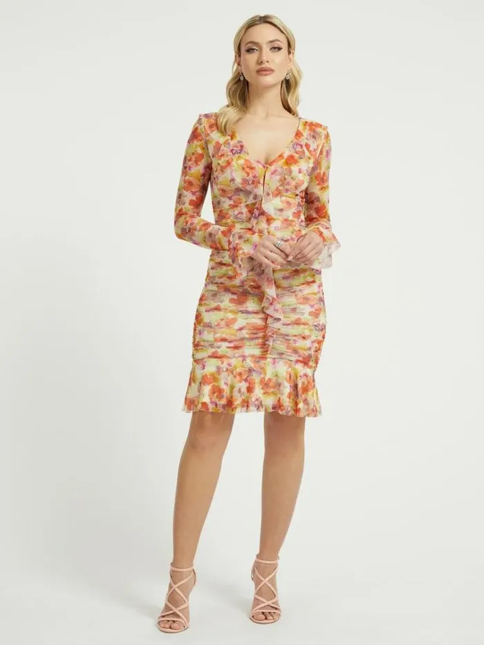 Women Floral Print Dress Floral Orange Guess Dresses And Jumpsuits