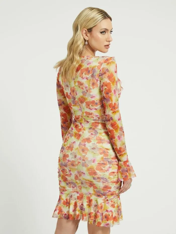 Women Floral Print Dress Floral Orange Guess Dresses And Jumpsuits