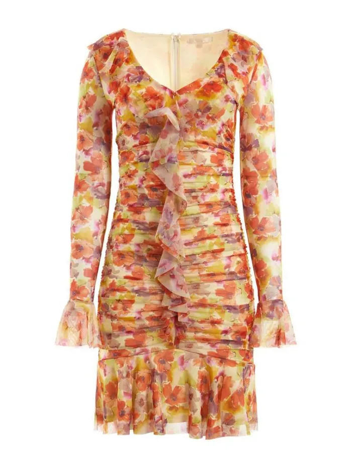 Women Floral Print Dress Floral Orange Guess Dresses And Jumpsuits