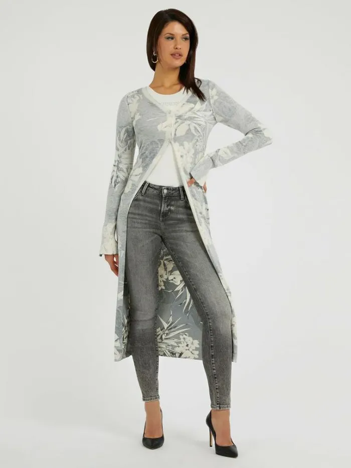 Women Floral Print Long Cardigan Green Multi Guess Knitwear And Sweatshirts