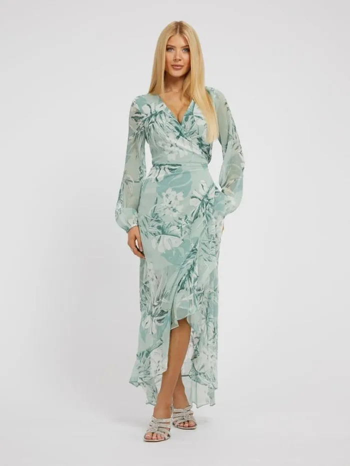 Women Floral Print Long Dress Floral Light Blue Guess Dresses And Jumpsuits