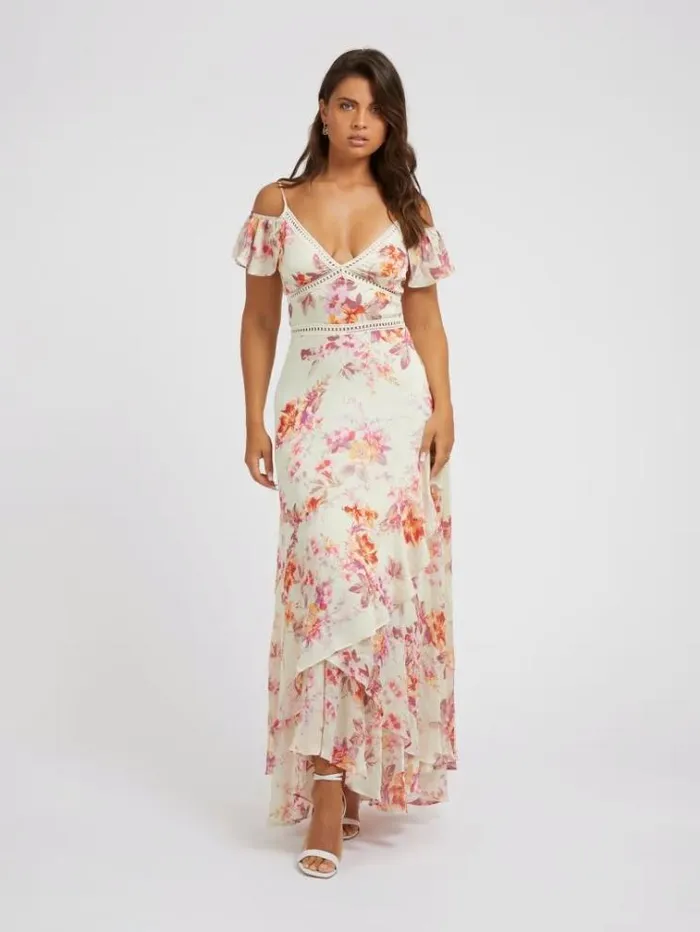 Women Floral Print Long Dress Floral Pink Guess Dresses And Jumpsuits